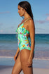 Luli Fama Carribean Fantasy Wavy Drawstring Keyhole One Piece Fuller Coverage